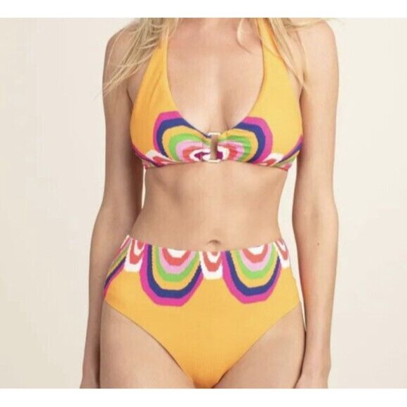 Trina Turk Swimsuit Womens 2 Bikini Mango Rainbow Swirl Halter High Waist New - Picture 6 of 6
